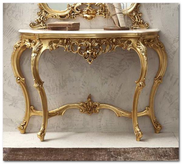 Consolle e specchiera, legno dorato, stile barocco